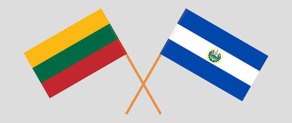 Crossed flags of Lithuania and El Salvador. Official colors. Correct proportion