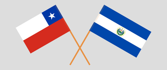 Crossed flags of Chile and El Salvador. Official colors. Correct proportion