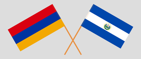Crossed flags of Armenia and El Salvador. Official colors. Correct proportion