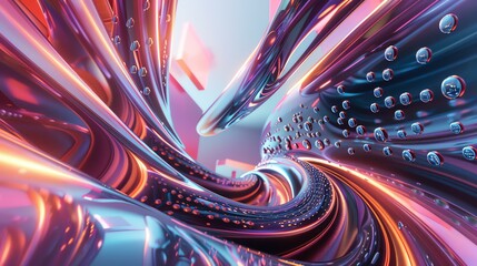 3D rendering of a colorful abstract background with twisted shapes and spheres.
