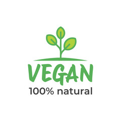 Fototapeta premium Concept green vegan diet logo with leaf icon. Vector illustration isolated on white background