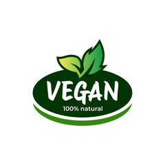 Concept green vegan diet logo with leaf icon. Vector illustration isolated on white background