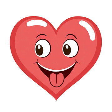 Isolated silly heart icon, funny face with tongue sticking out, on love symbol. An emoticon for goofy, joy and fun.