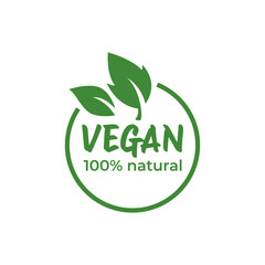 Concept green vegan diet logo with leaf icon. Vector illustration isolated on white background