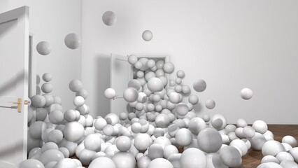 Colorful balloons flying in the room. 3D illustration, 3D rendering	
