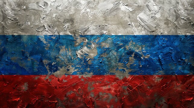 A beautiful grunge texture of the Russian flag painted on a canvas.