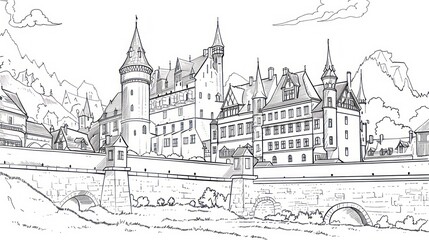 Royal Castle coloring page with lots of details