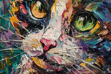 Palette Knife Textured Painting of Adorable Kitty, Cute Animal Portrait in Thick Impasto Style, Beautiful Cat Acrylic Artwork