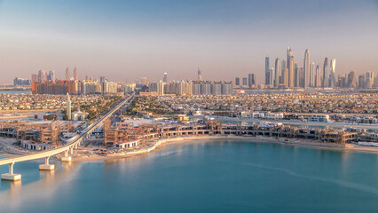 Fototapeta premium Jumeirah Palm island skyline timelapse in Dubai, UAE.