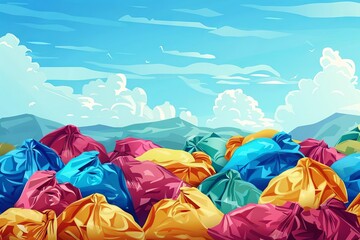Pile of Plastic Garbage Bags, Environmental Pollution and Waste Concept Illustration