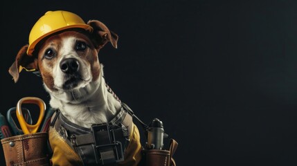 Dog animal with view professional work mechanical black background copy space AI generated image