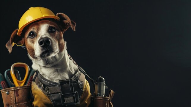Dog animal with view professional work mechanical black background copy space AI generated image