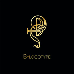 Cipher Letters B. Gold logotype with Celtic motif binding. Binding. Knot. Celtic. Floral. Endless knot. Template for plotter laser cutting. 