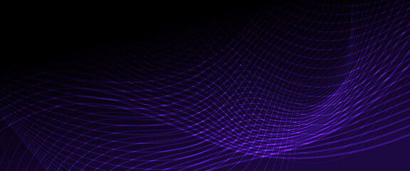 Purple violet and black dark vector 3D futuristic line abstract banner with glow line. For brochures, covers, posters, banners, websites, header