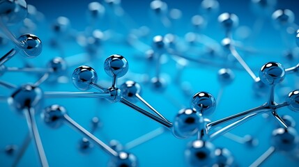 3D rendered molecular structure with metallic spheres on a blue background