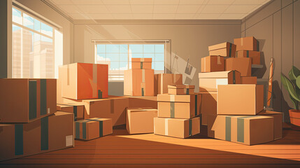 Cardboard boxes, potted plants and household items