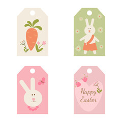 Set of tags for Easter gifts with carrots, leaves, branches, flowers. Ideal for holiday greetings.