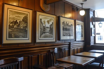 Fototapeta premium framed pictures of historic dublin on the pubs wall