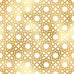 Gold Arabic style seamless pattern. Vector shiny gradient oriental ornament on white background. Oriental traditional foil texture for backgrounds, wallpapers, textile patterns, decoration