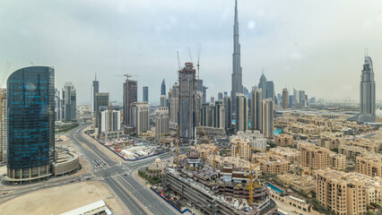 Beautiful luxury Dubai downtown aerial top view timelapse, Dubai, United Arab Emirates