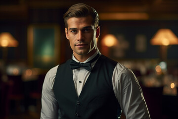 Fototapeta premium Luxurious restaurant casino las vegas vip night Generative AI poker slots cards roulette players gamers.