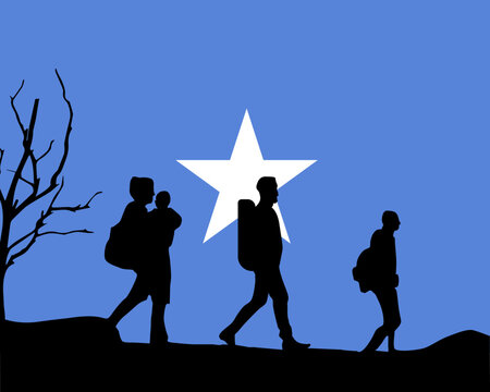 Immigration and refugees front of Somalia flag, immigrant and refugee concept
