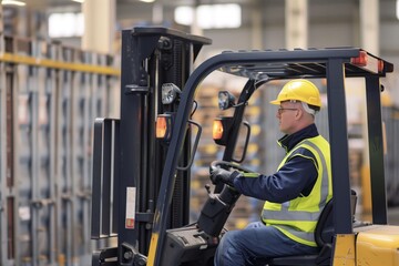 safety official guiding a forklift in a warehouse