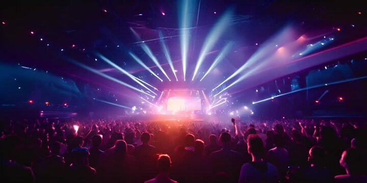 A crowd of people at a live event, concert or party holding smartphones. Large audience, crowd, or participants of a live event, in a arena type venue with bright lights above. 4K Video
