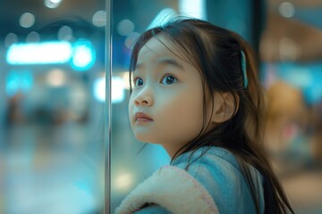 Jeune fille / enfant asiatique regardant quelque chose. Asian girl / kid looking at something.