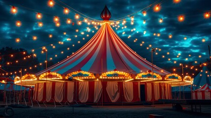 Circus tent with illuminations lights at night  - obrazy, fototapety, plakaty