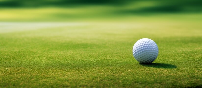 A golf ball is resting on the green grass of a golf course, surrounded by other sports equipment and players enjoying a game of Fourball