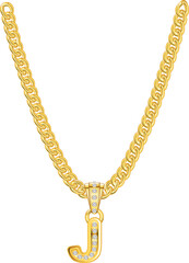 Eine goldene Halskette mit dem Buchstaben J als Anhänger mit Diamanten - obrazy, fototapety, plakaty