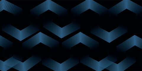 Abstract blue glowing geometric lines on dark blue background. Modern shiny blue hexagon lines pattern. Geometric line art design. - obrazy, fototapety, plakaty