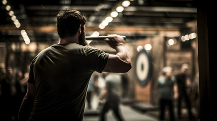 Grit and Precision: An Artistic Snapshot at the Tip of an Ax Throwing Showdown - obrazy, fototapety, plakaty