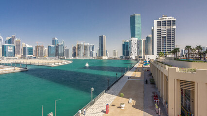 Panoramic timelapse hyperlapse view of business bay and downtown area of Dubai