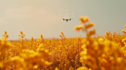 Modern agriculture,, drone over colza field, illustration, background