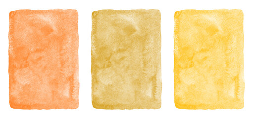 Orange, ochre, mustard yellow watercolor background set, collection. Hand drawn watercolour textures with aquarelle stains. Painted rectangle isolated vertical textured templates. Artistic uneven edge © Elena Panevkina