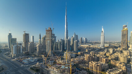 Fototapeta na wymiar Beautiful luxury Dubai downtown aerial top view at sunset timelapse, Dubai, United Arab Emirates