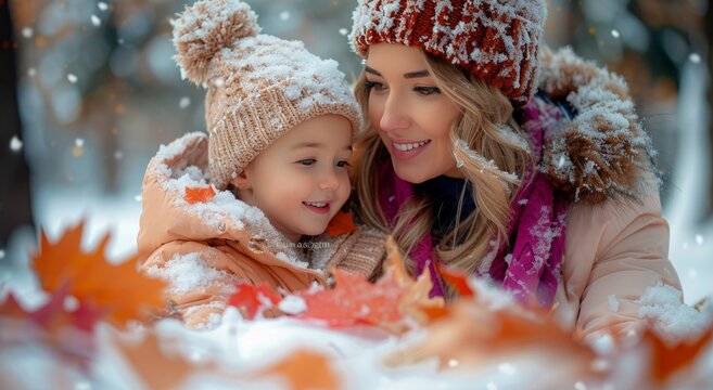 A woman and a child are posing for a picture in the snow