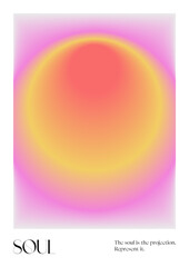 Positive Aura Gradient poster. Y2k style blurred gradient. Soul aura aesthetic. Colourful spiritual poster. Trendy wall art. Futurism vector art. Red, pink, yellow. Print, wallpaper, web template. - obrazy, fototapety, plakaty