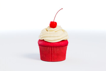 Exquisite Red Velvet Cupcake with Creamy Frosting & Vibrant Cherry Topping