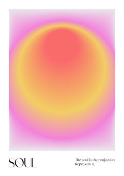 Positive Aura Gradient poster. Y2k style blurred gradient. Soul aura aesthetic. Colourful spiritual poster. Trendy wall art. Futurism vector art. Red, pink, yellow. Print, wallpaper, web template.