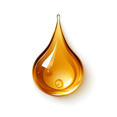 Golden Oil Drop with Transparent Bubbles Isolated on White Background
