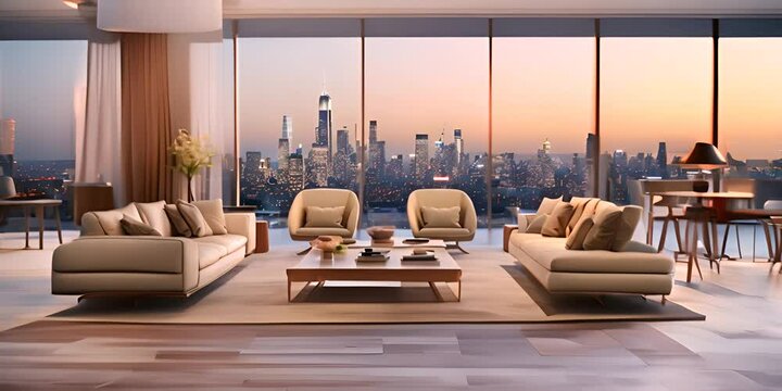 Contemporary bedroom combining modern design with rustic wooden touches and a captivating artistic wall panel 4K Video