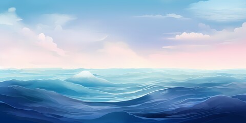 A serene gradient waves illustration, with hues shifting from aquamarine to deep sapphire, conveying a sense of tranquility and serenity inspired by the ocean at dusk.