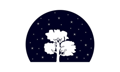 Tree and night star silhouette design vector