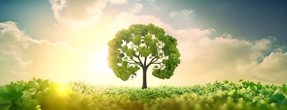 CO2 reducing icon with tree on greenery background for decrease CO2 , carbon footprint and carbon credit to limit global warming from climate change, Bio Circular Green Economy concept 4K Video