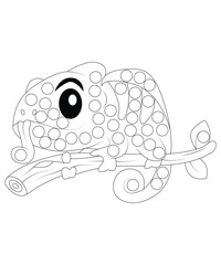 Dot chameleon coloring book page for kids and adults