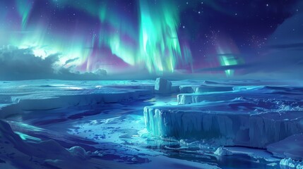 Majestic Iceberg With Aurora Lights