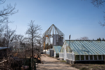 Greenhouse building under reconstruction, Botanical Garden in the city center